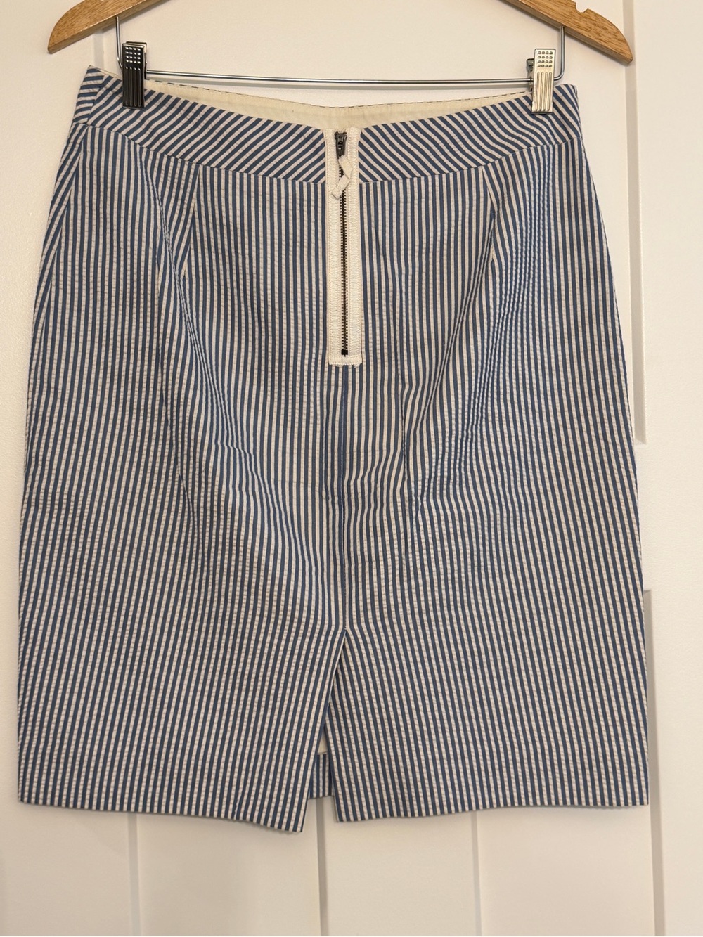 J.Crew The Pencil Skirt Chambray Blue & White Seersucker Striped 6